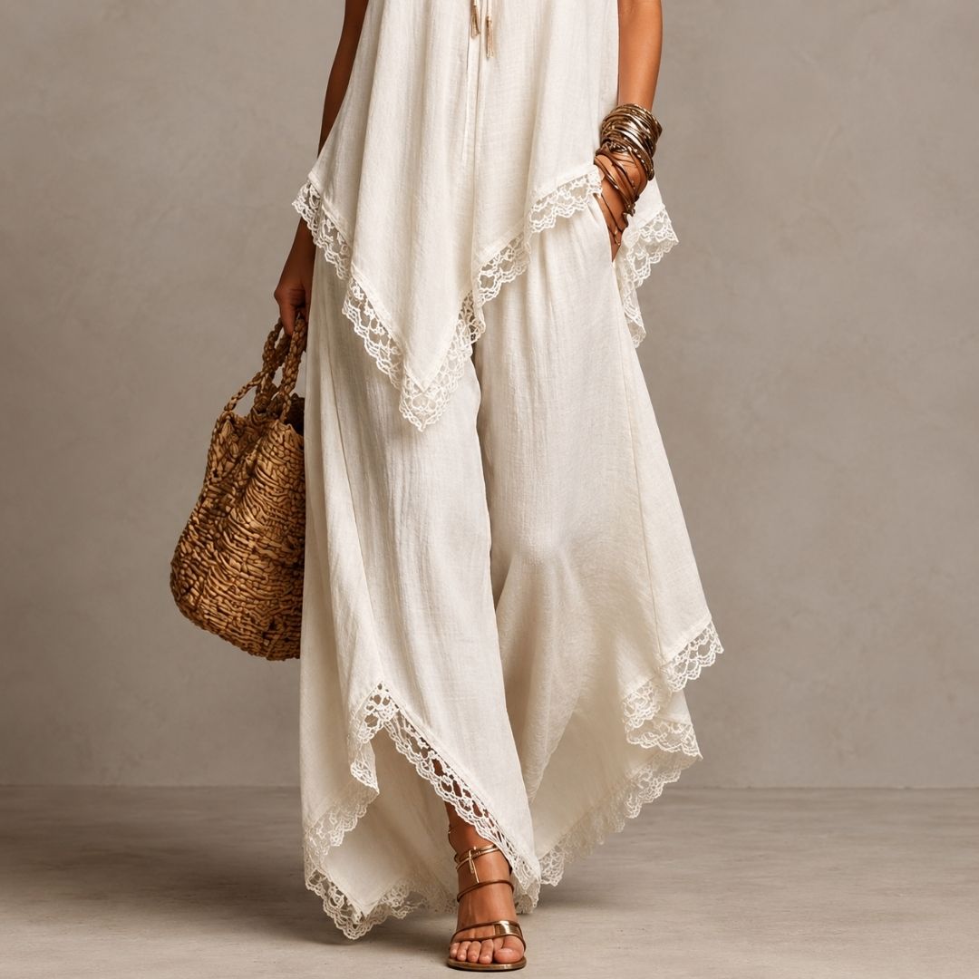 Riviera | Conjunto Blanco de Encaje con Pantalón