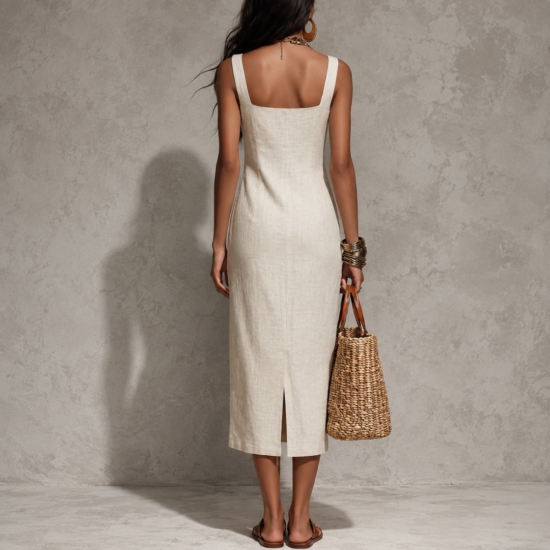 Riviera | Vestido Midi Blanco de Lino