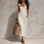 Riviera | Vestido Midi Blanco de Lino
